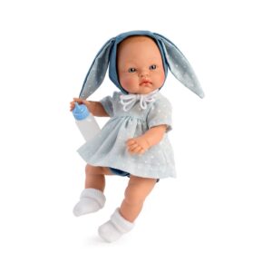 alex light blue dress white dots hat with ears 36cm