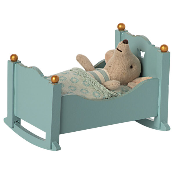 maileg cradle toy for baby mouse blue