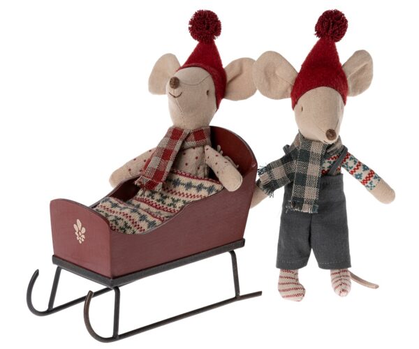 maileg christmas sleigh mouse red