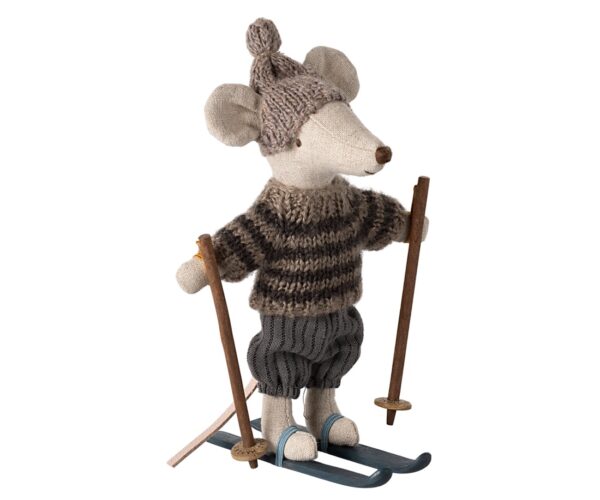 maileg winter mouse big brother with ski set grey