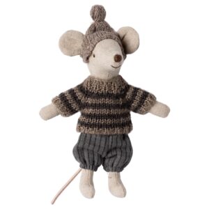 maileg winter mouse big brother with ski set grey