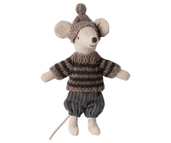 maileg winter mouse big brother with ski set grey