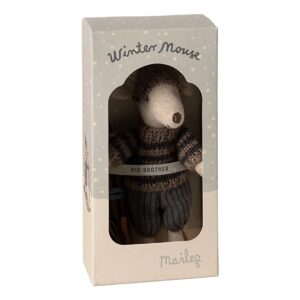 maileg winter mouse big brother with ski set grey