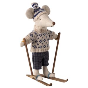 maileg winter mouse with ski set blue dad