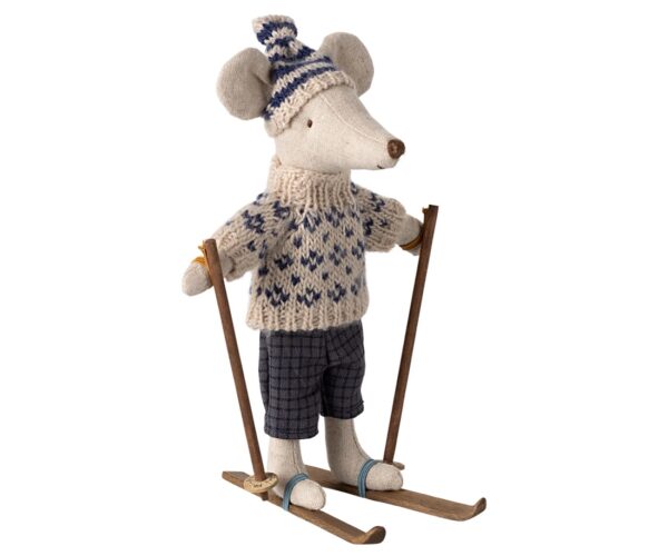 maileg winter mouse with ski set blue dad