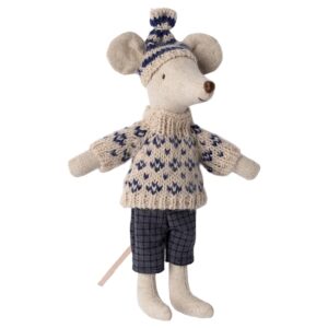 maileg winter mouse with ski set blue dad