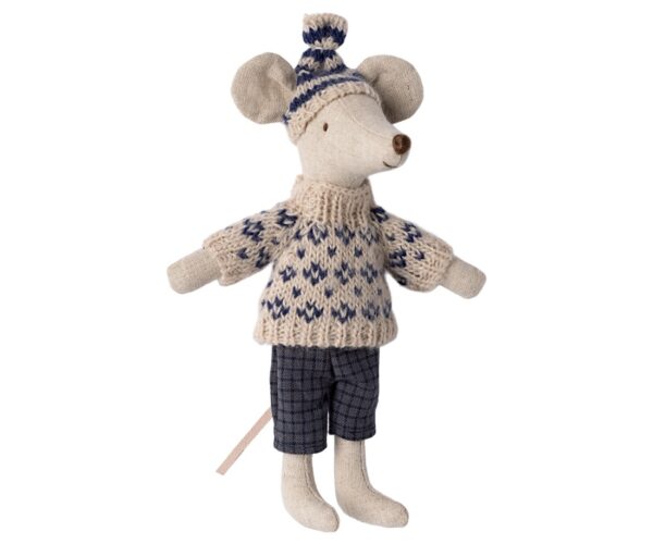 maileg winter mouse with ski set blue dad