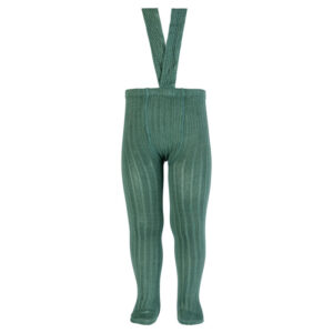 rib tights with elastic suspenders lichen green