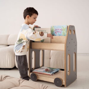 car montessori library shelf grey