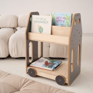 car montessori library shelf grey