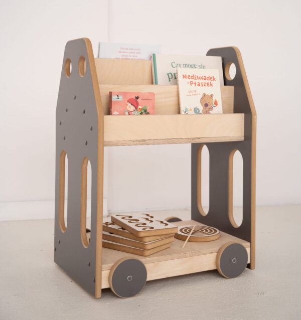 car montessori library shelf grey