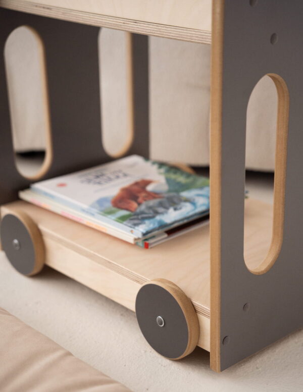 car montessori library shelf grey