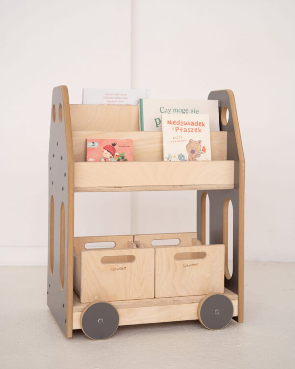 car montessori library shelf grey