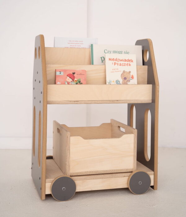 car montessori library shelf grey