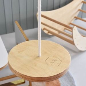 kids circle swing natural birch with white rope