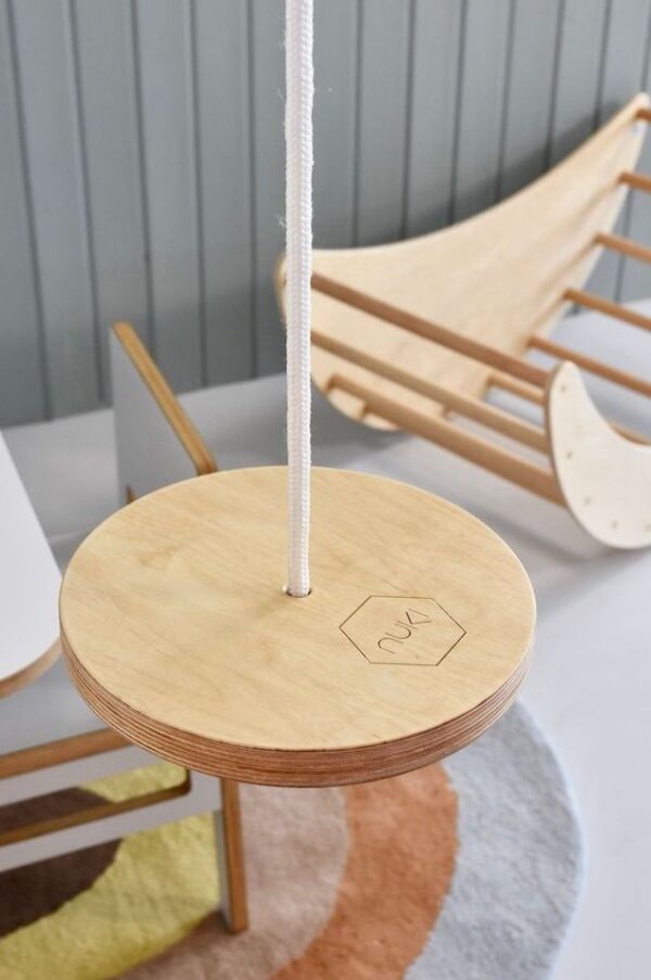 kids circle swing natural birch with white rope