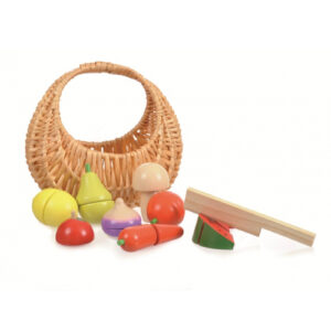 wooden fruit and vegetable set in a basket toy